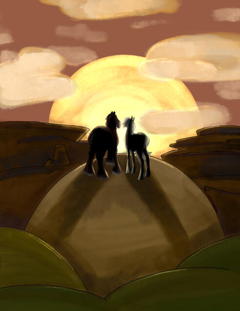 Early illustration created to demonstrate concept, before characters were formally designed.